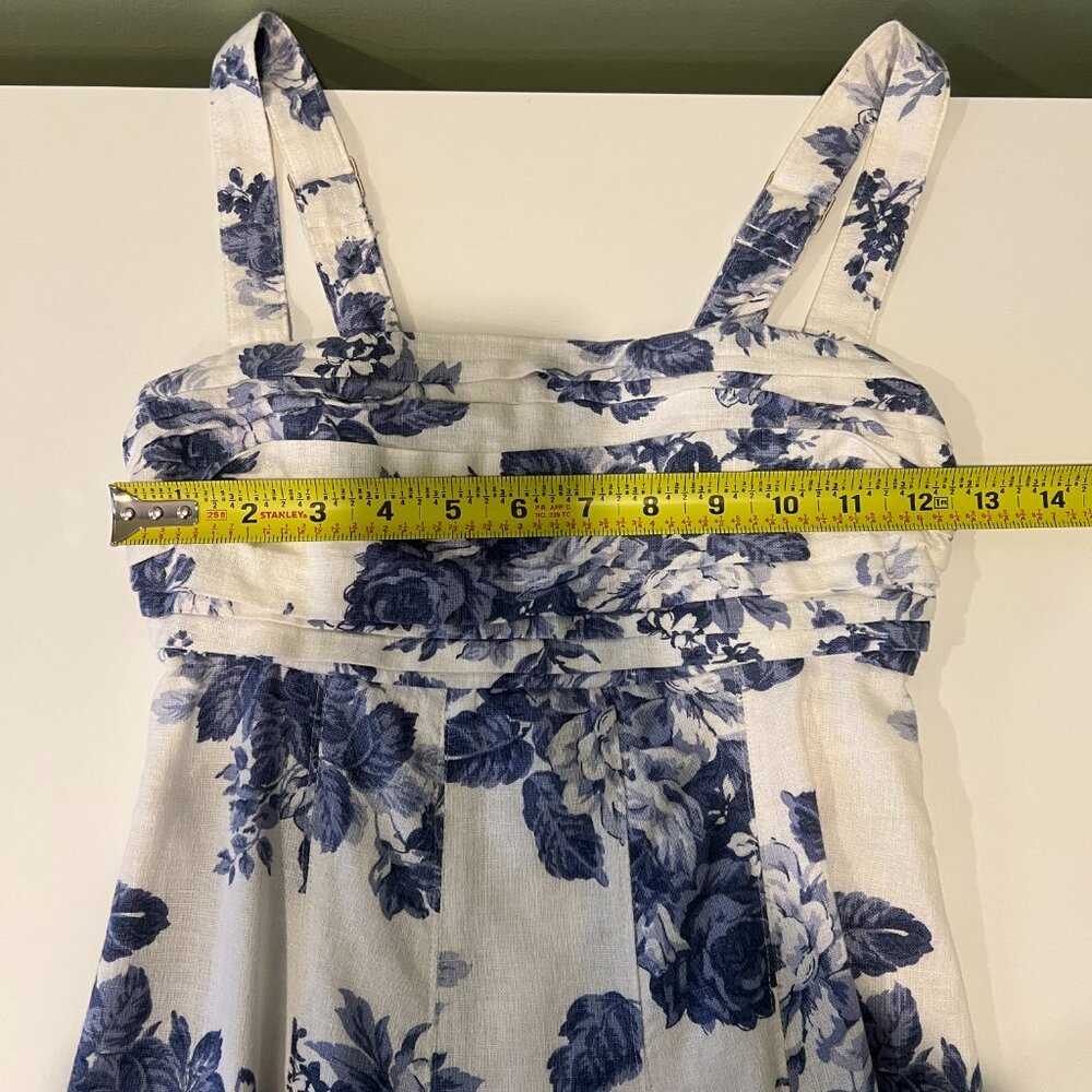 Abercrombie & Fitch Emerson Linen Fit and Flare Floral Blue and White Dress - Picture 4 of 9